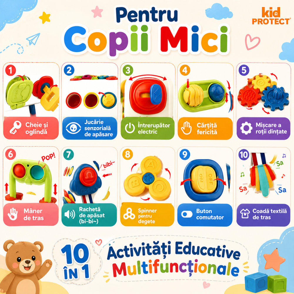 Jucarie Interactiva Bebelusi Montessori KidProtect Busy Cube