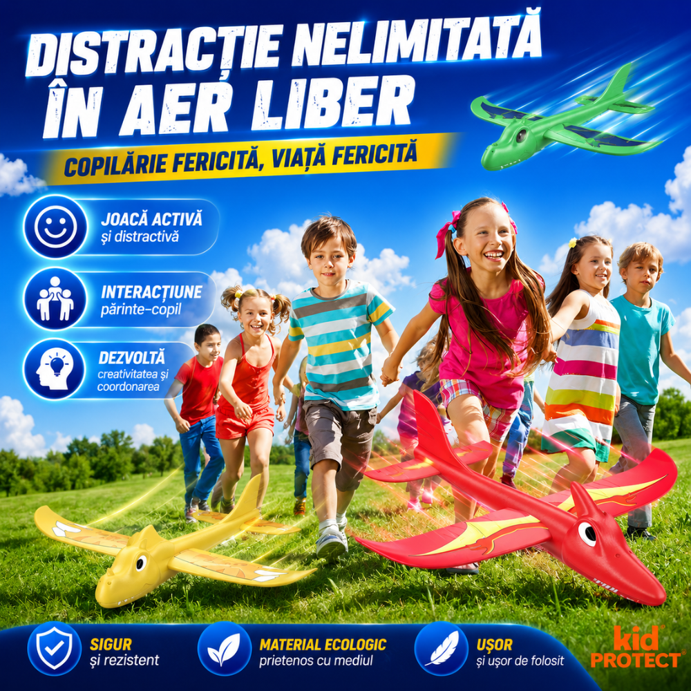 Jucarie Interactiva Pistol Lansator Avioane KidProtect Dino Plane Luncher