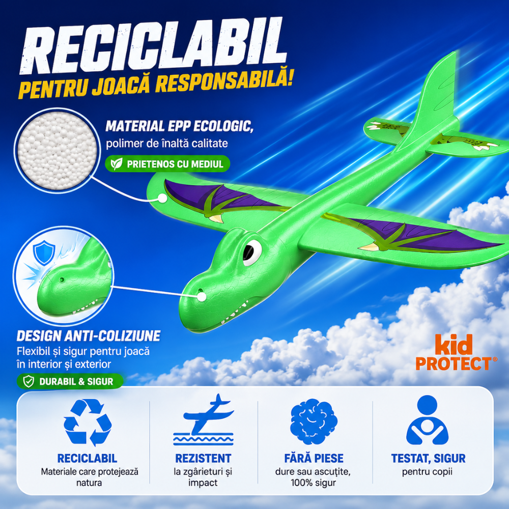 Jucarie Interactiva Pistol Lansator Avioane KidProtect Dino Plane Luncher