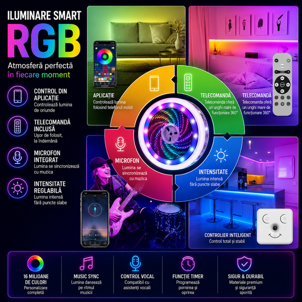 Kit Banda LED Huerler Smart RGB 5 metri