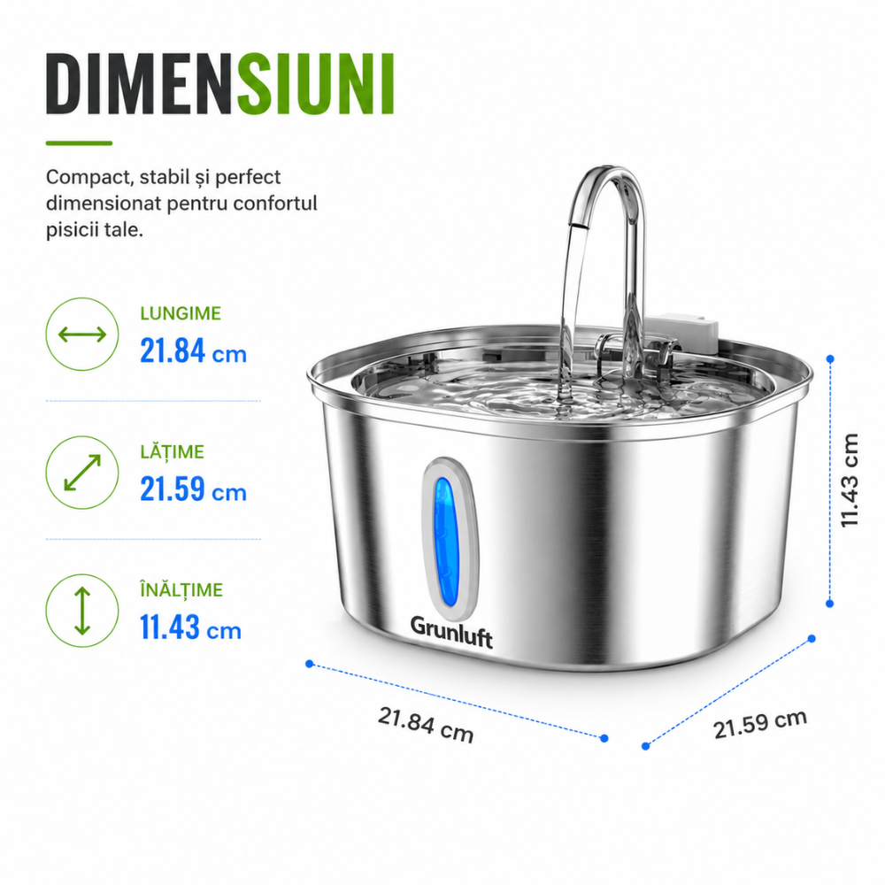 Fantana Apa Pisici si Caini Automat Inox 3.2 L, Grunluft HydroPaw