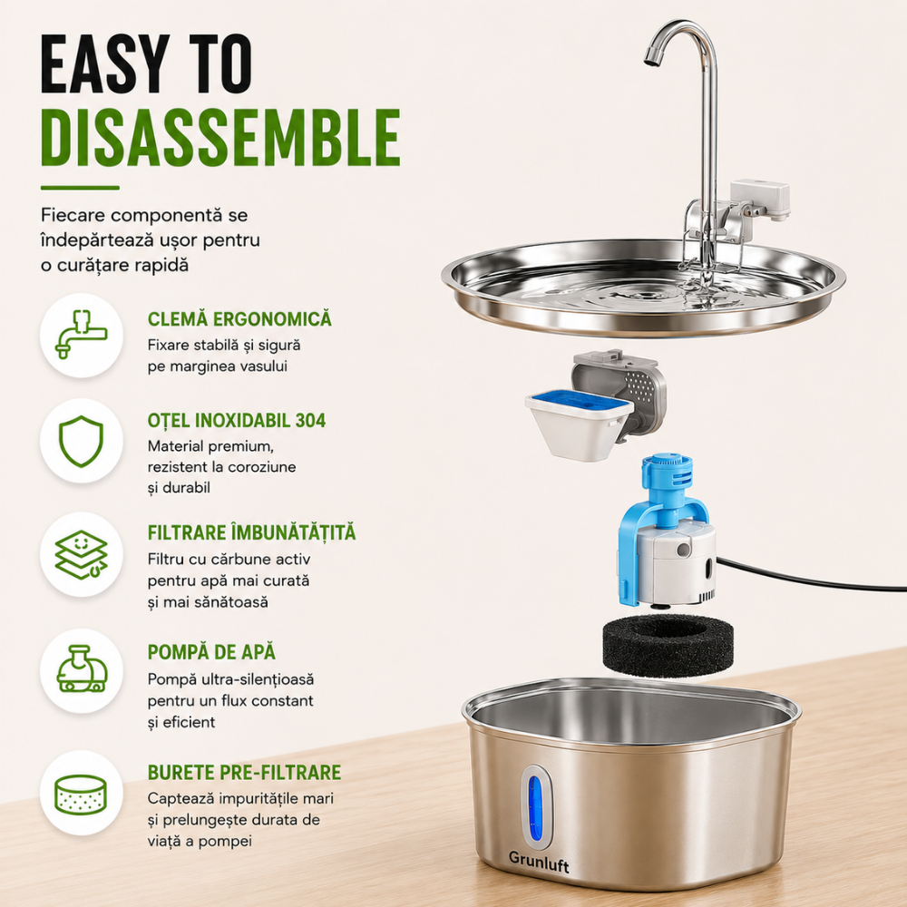 Fantana Apa Pisici si Caini Automat Inox 3.2 L, Grunluft HydroPaw
