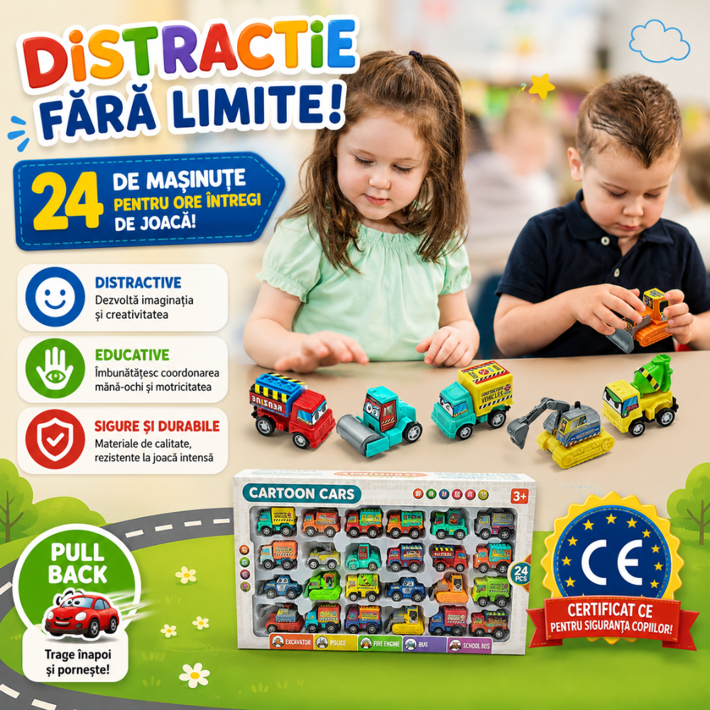 Set 24 Masinute Pentru Copii, KidProtect All Round Cars
