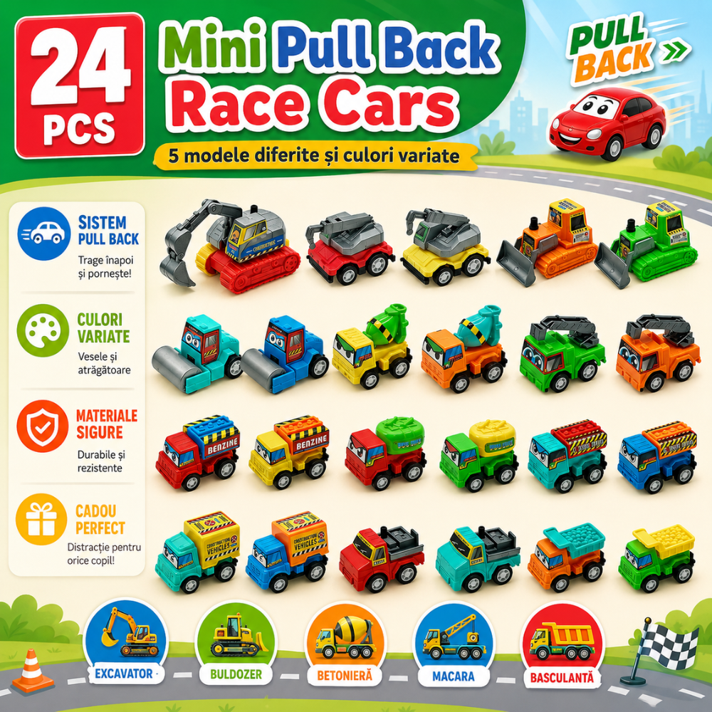 Set 24 Masinute Pentru Copii, KidProtect All Round Cars