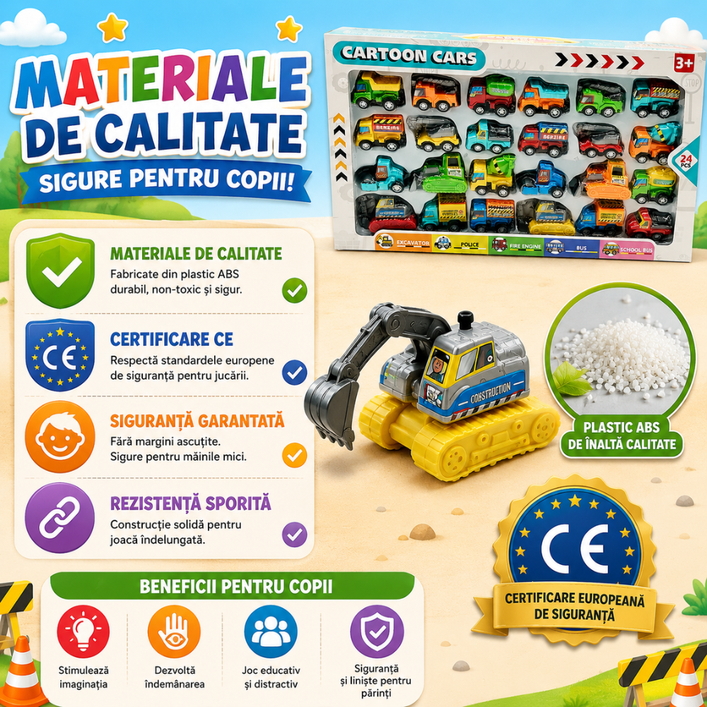 Set 24 Masinute Pentru Copii, KidProtect All Round Cars