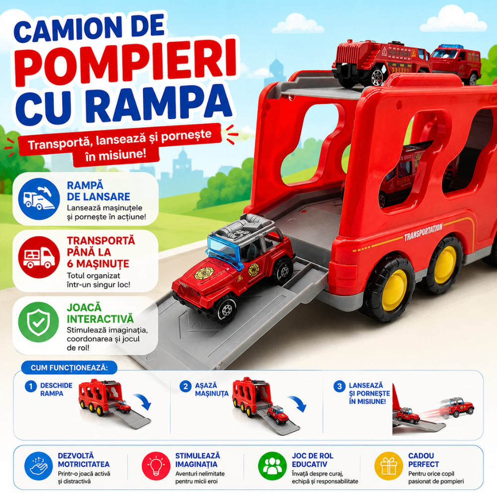 Set Masinute Pentru Copii, KidProtect Fire Elite Truck
