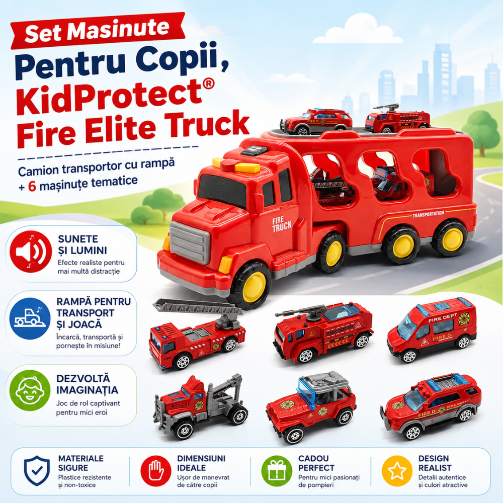 Set Masinute Pentru Copii, KidProtect Fire Elite Truck