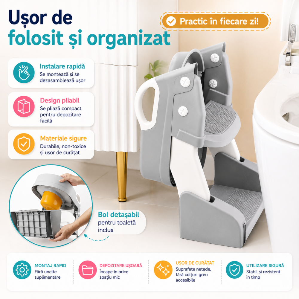 Reductor WC Copii si Olita 2 in 1 Cu Trepte KidProtect GrowStep Toilet