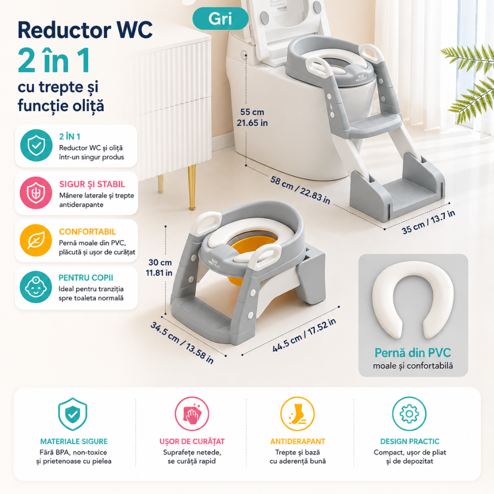 Reductor WC Copii si Olita 2 in 1 Cu Trepte KidProtect GrowStep Toilet