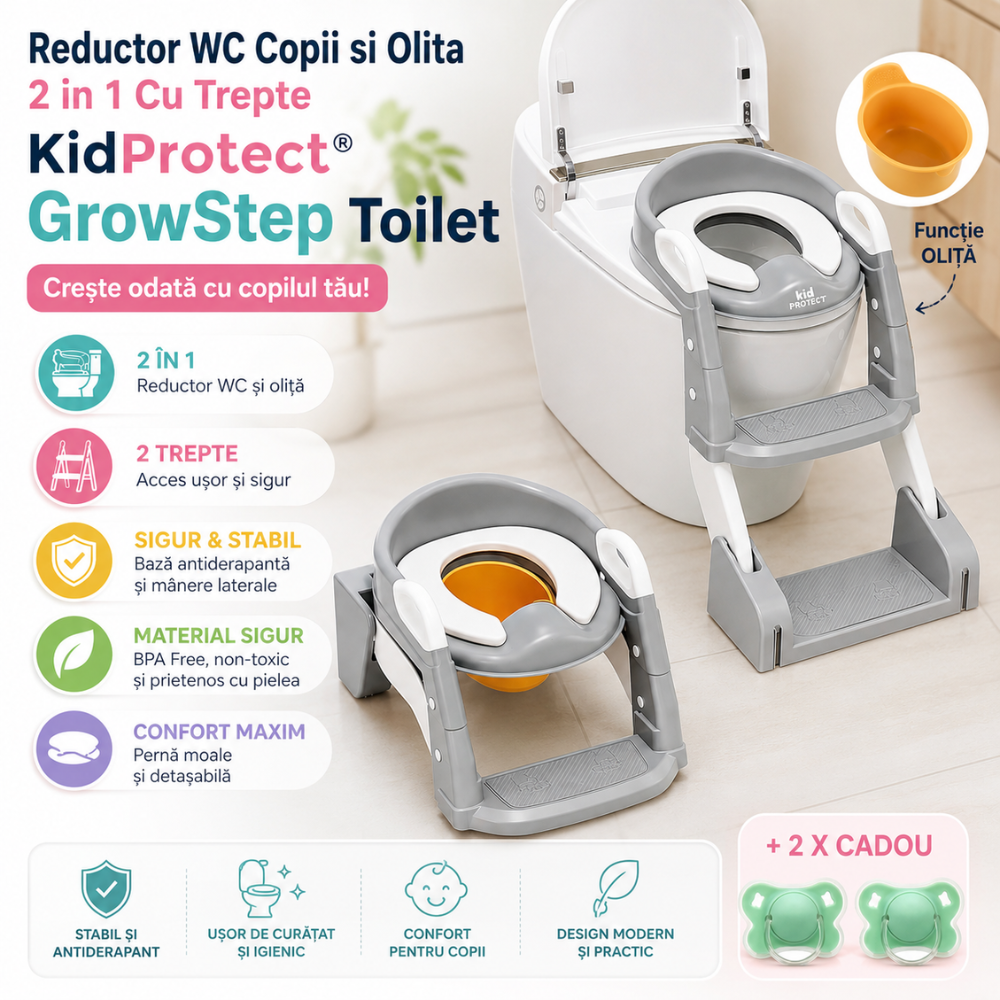Reductor WC Copii si Olita 2 in 1 Cu Trepte KidProtect GrowStep Toilet