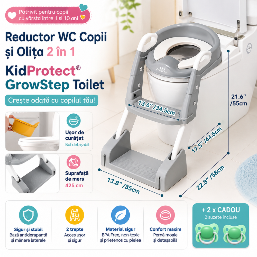 Reductor WC Copii si Olita 2 in 1 Cu Trepte KidProtect GrowStep Toilet