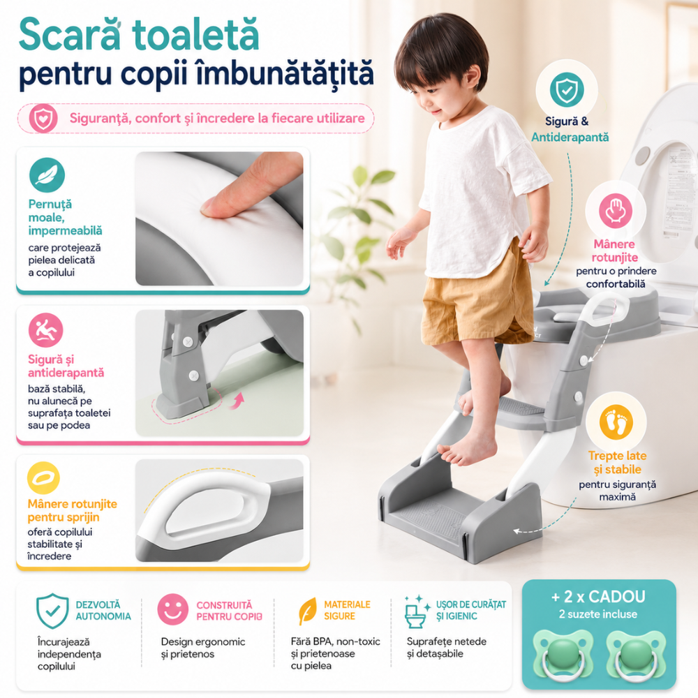 Reductor WC Copii si Olita 2 in 1 Cu Trepte KidProtect GrowStep Toilet