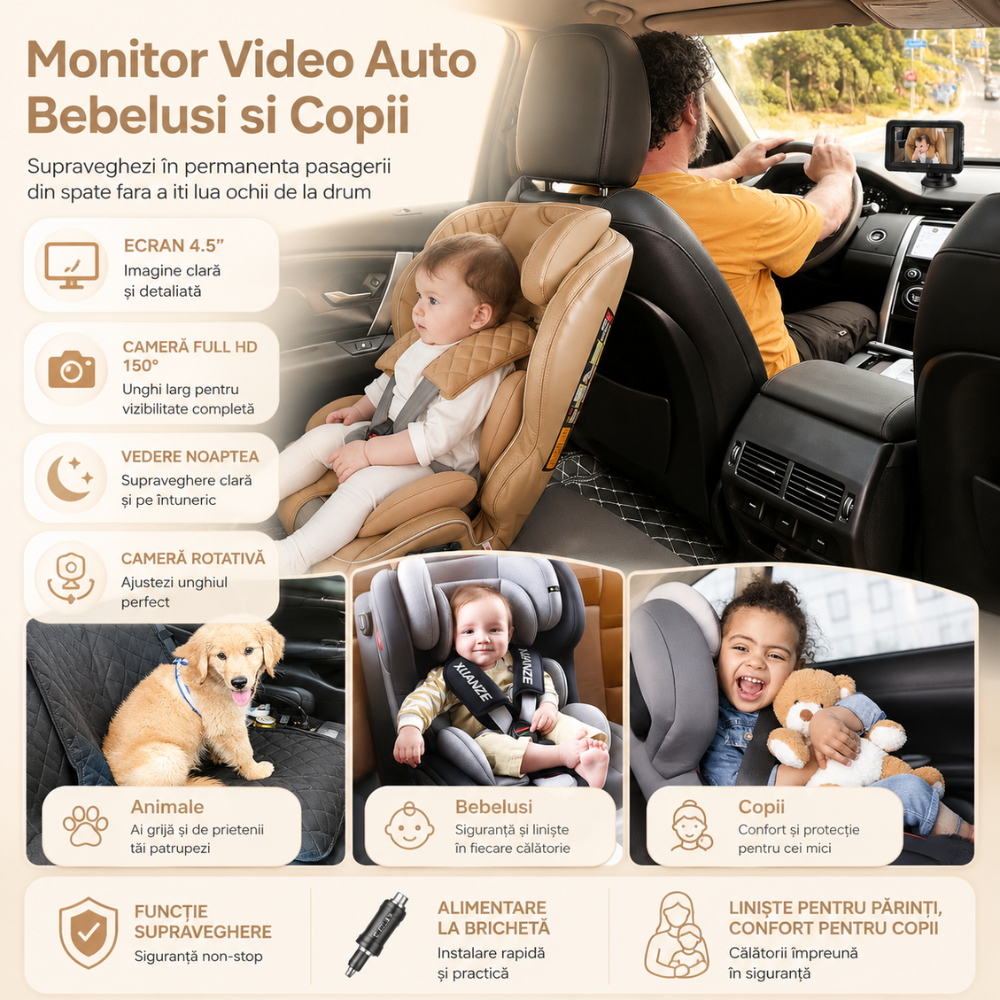 Monitor Video Auto Bebelusi si Copii Loosafe Baby Guard