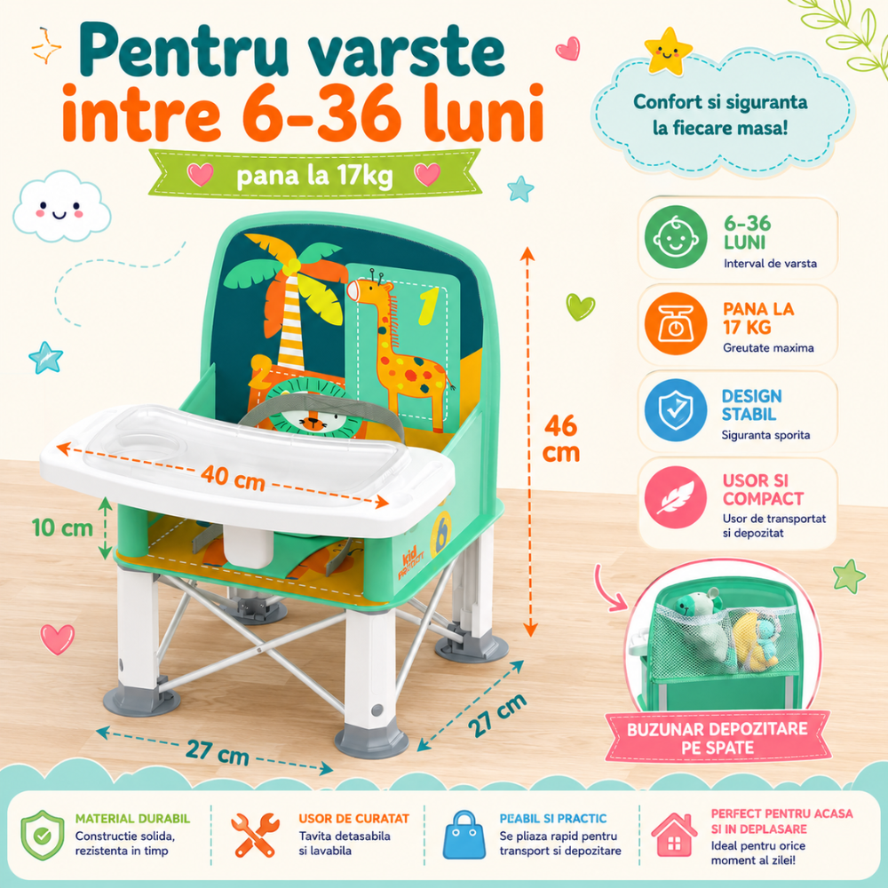 Scaun de Masa Portabil 2 in 1 Pentru Bebelusi si Copii, KidProtect Easy Mom