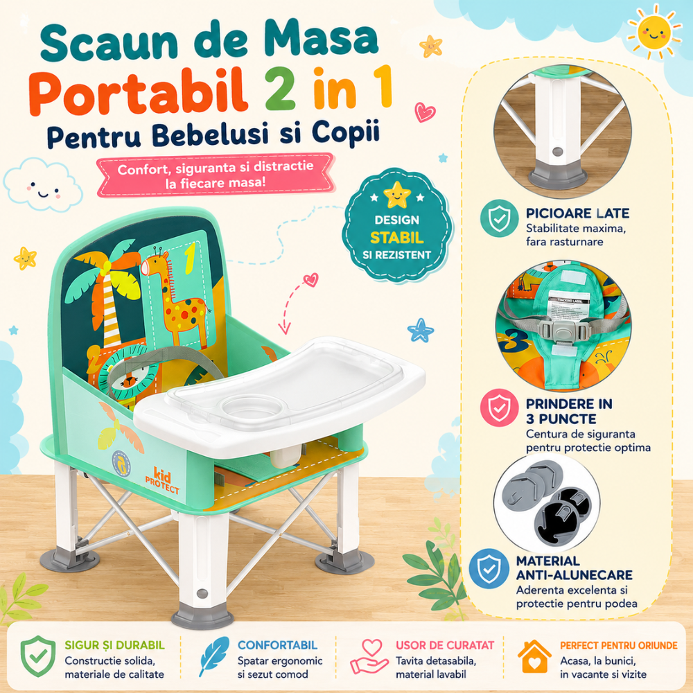 Scaun de Masa Portabil 2 in 1 Pentru Bebelusi si Copii, KidProtect Easy Mom