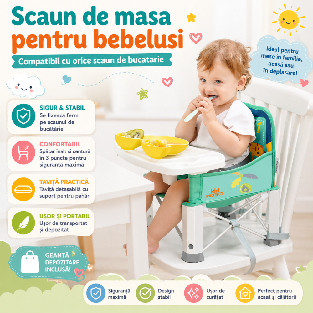 Scaun de Masa Portabil 2 in 1 Pentru Bebelusi si Copii, KidProtect Easy Mom