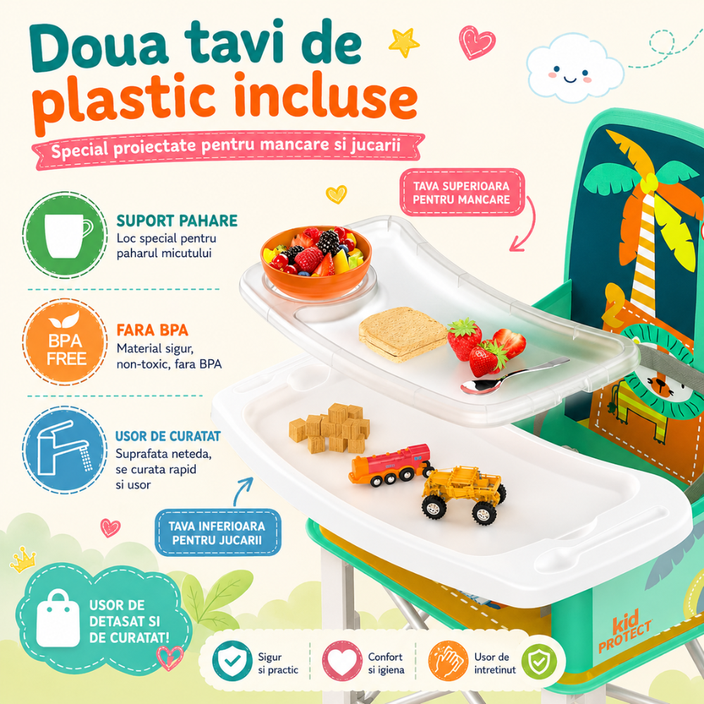 Scaun de Masa Portabil 2 in 1 Pentru Bebelusi si Copii, KidProtect Easy Mom