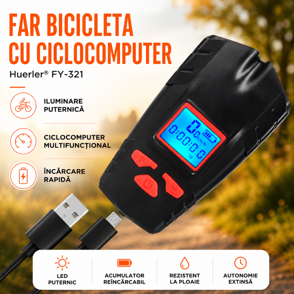 Far bicicleta cu ciclocomputer Huerler FY-321
