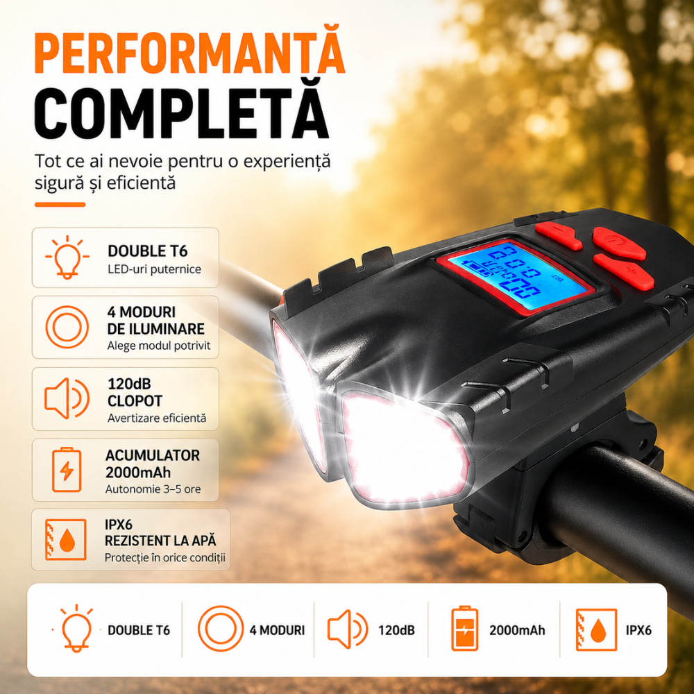 Far bicicleta cu ciclocomputer Huerler FY-321