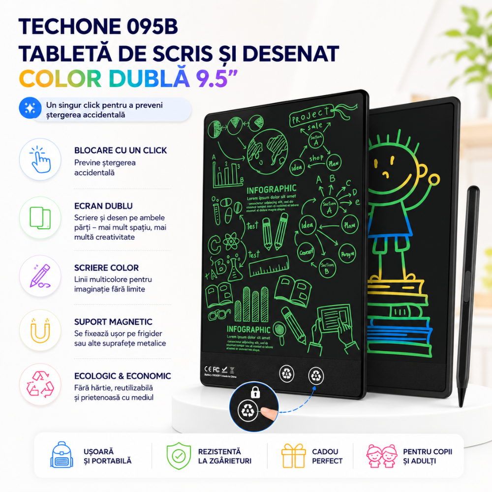 Tableta de scris si desenat color dubla Techone 095B