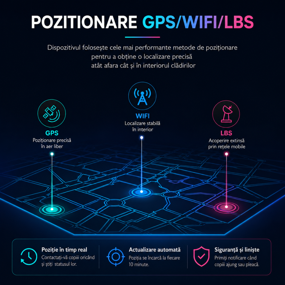 Ceas smartwatch GPS copii cu localizare si telefon Techone KT18, Albastru