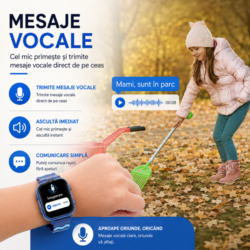 Ceas smartwatch GPS copii cu localizare si telefon Techone KT18, Albastru