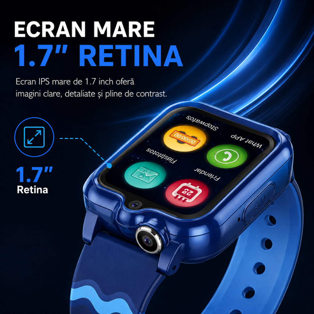 Ceas smartwatch GPS copii cu localizare si telefon Techone KT18, Albastru