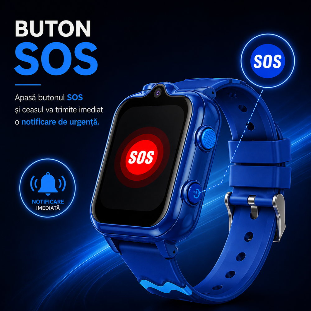 Ceas smartwatch GPS copii cu localizare si telefon Techone KT18, Albastru
