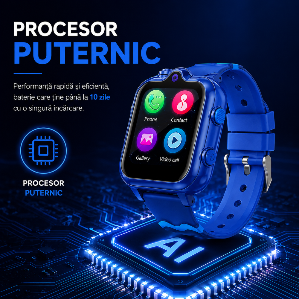 Ceas smartwatch GPS copii cu localizare si telefon Techone KT18, Albastru