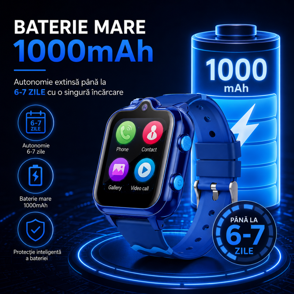 Ceas smartwatch GPS copii cu localizare si telefon Techone KT18, Albastru
