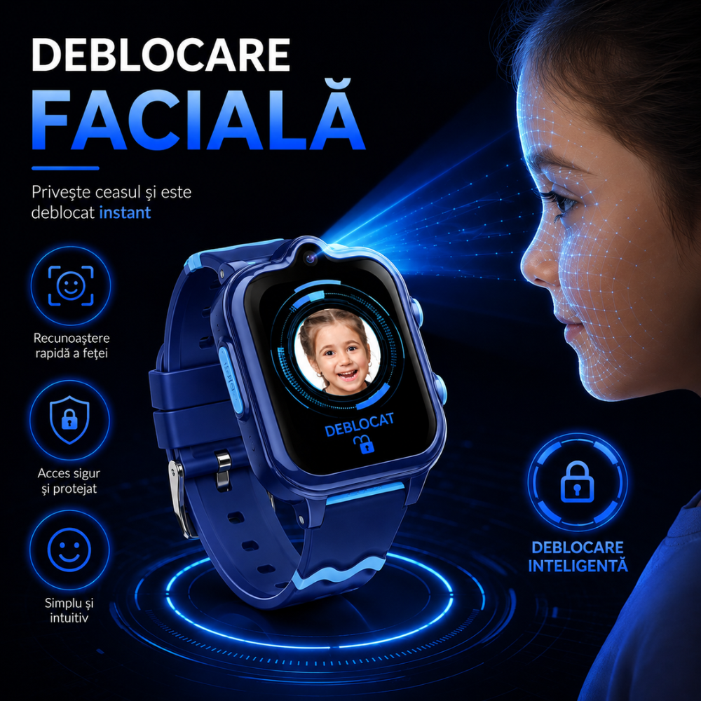 Ceas smartwatch GPS copii cu localizare si telefon Techone KT18, Albastru