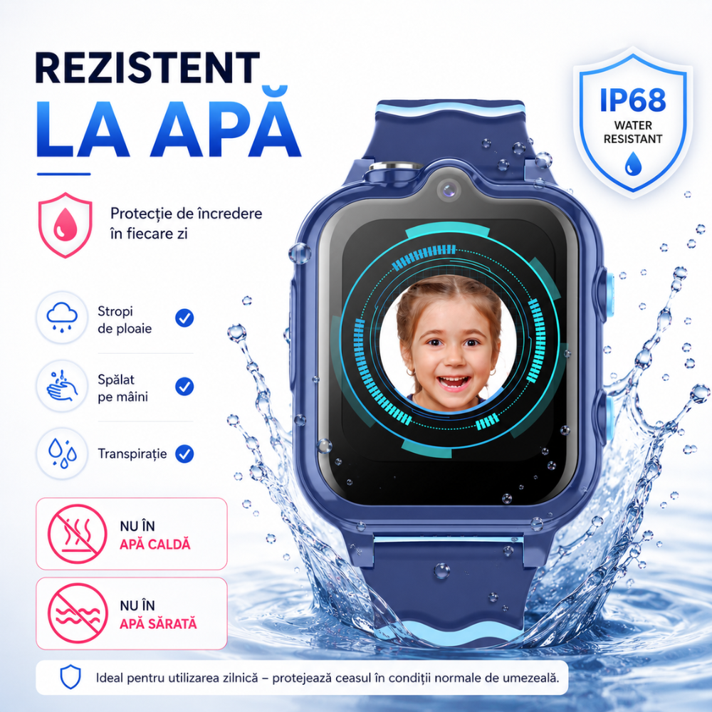 Ceas smartwatch GPS copii cu localizare si telefon Techone KT18, Albastru