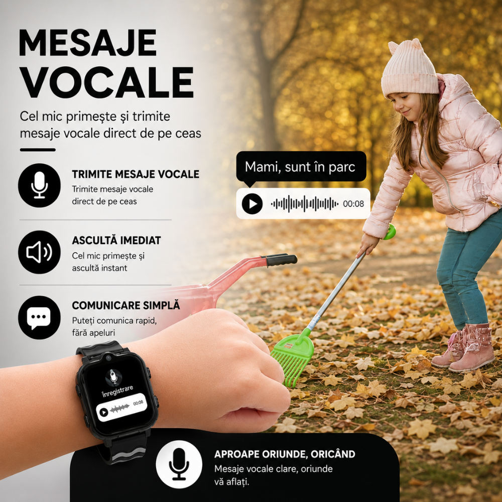 Ceas smartwatch GPS copii cu localizare si telefon Techone KT18, Negru
