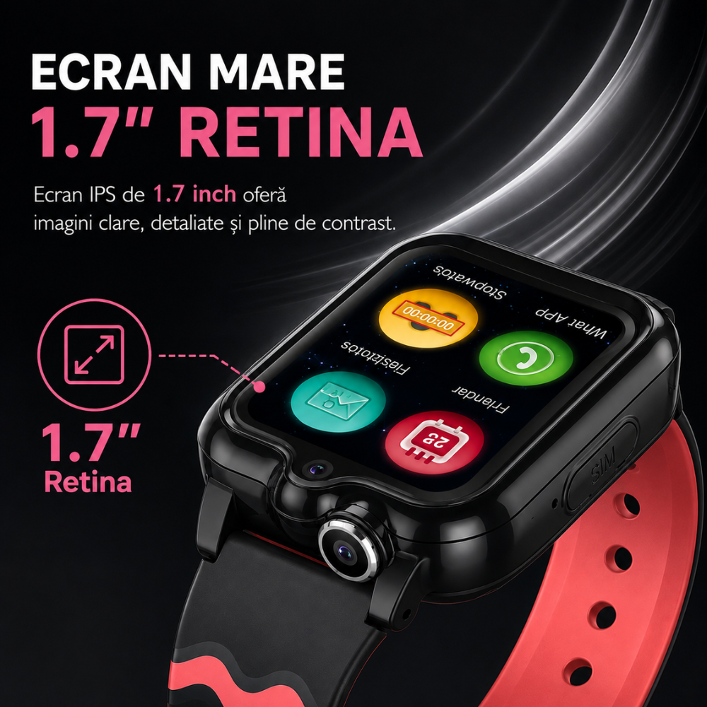 Ceas smartwatch GPS copii cu localizare si telefon Techone KT18, Negru