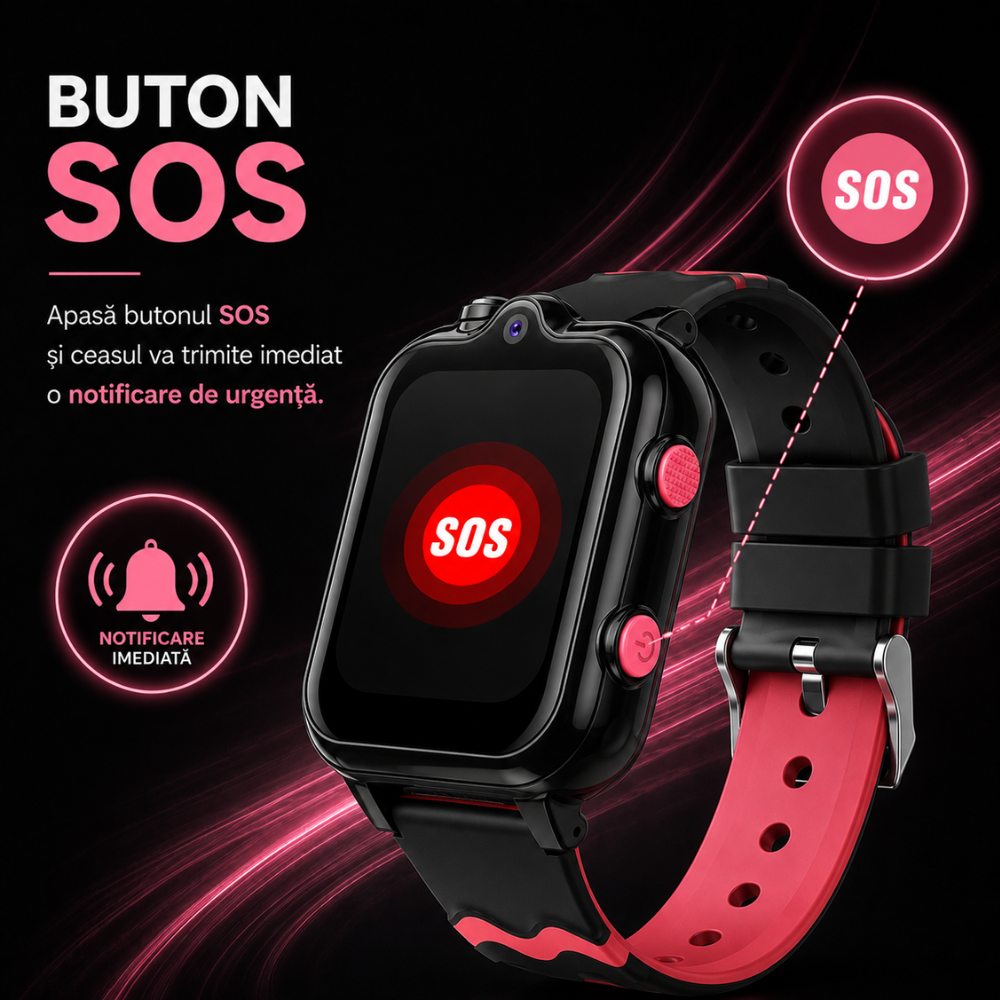 Ceas smartwatch GPS copii cu localizare si telefon Techone KT18, Negru