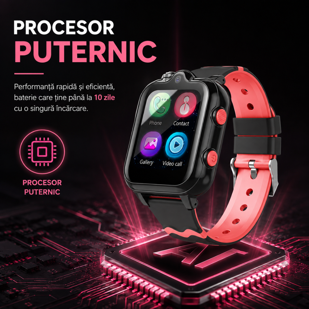 Ceas smartwatch GPS copii cu localizare si telefon Techone KT18, Negru