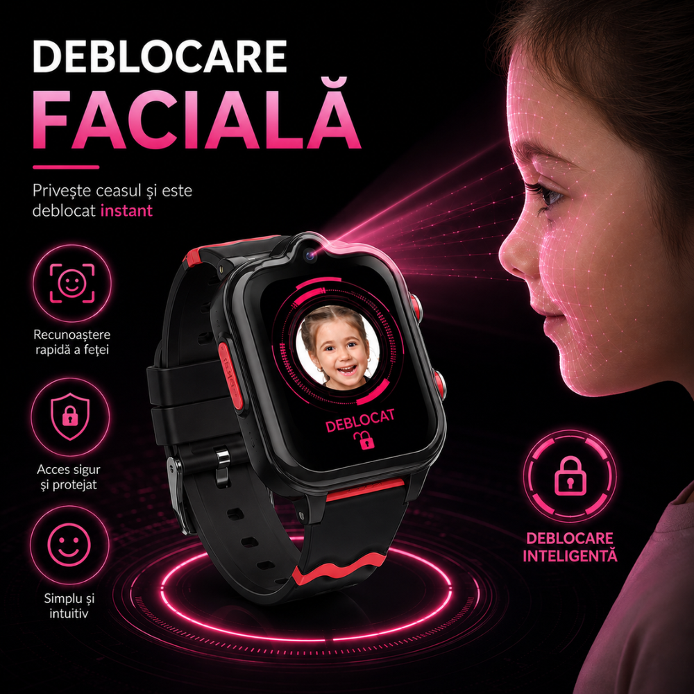 Ceas smartwatch GPS copii cu localizare si telefon Techone KT18, Negru