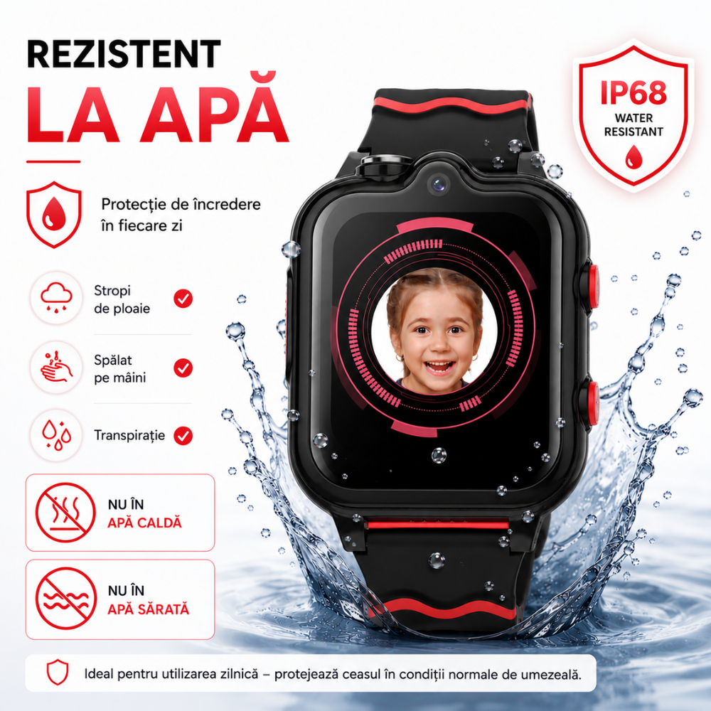 Ceas smartwatch GPS copii cu localizare si telefon Techone KT18, Negru