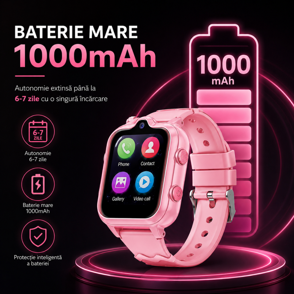Ceas smartwatch GPS copii cu localizare si telefon Techone KT18, Roz