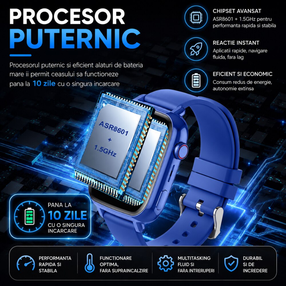 Ceas Smartwatch GPS Copii Cu Localizare Si Telefon Techone KT34 Maxi, Albastru