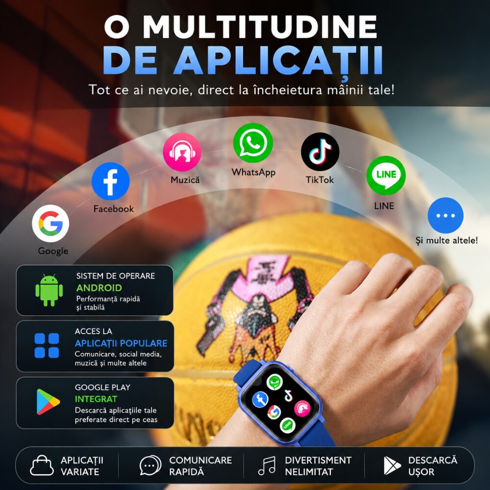 Ceas Smartwatch GPS Copii Cu Localizare Si Telefon Techone KT34 Maxi, Albastru