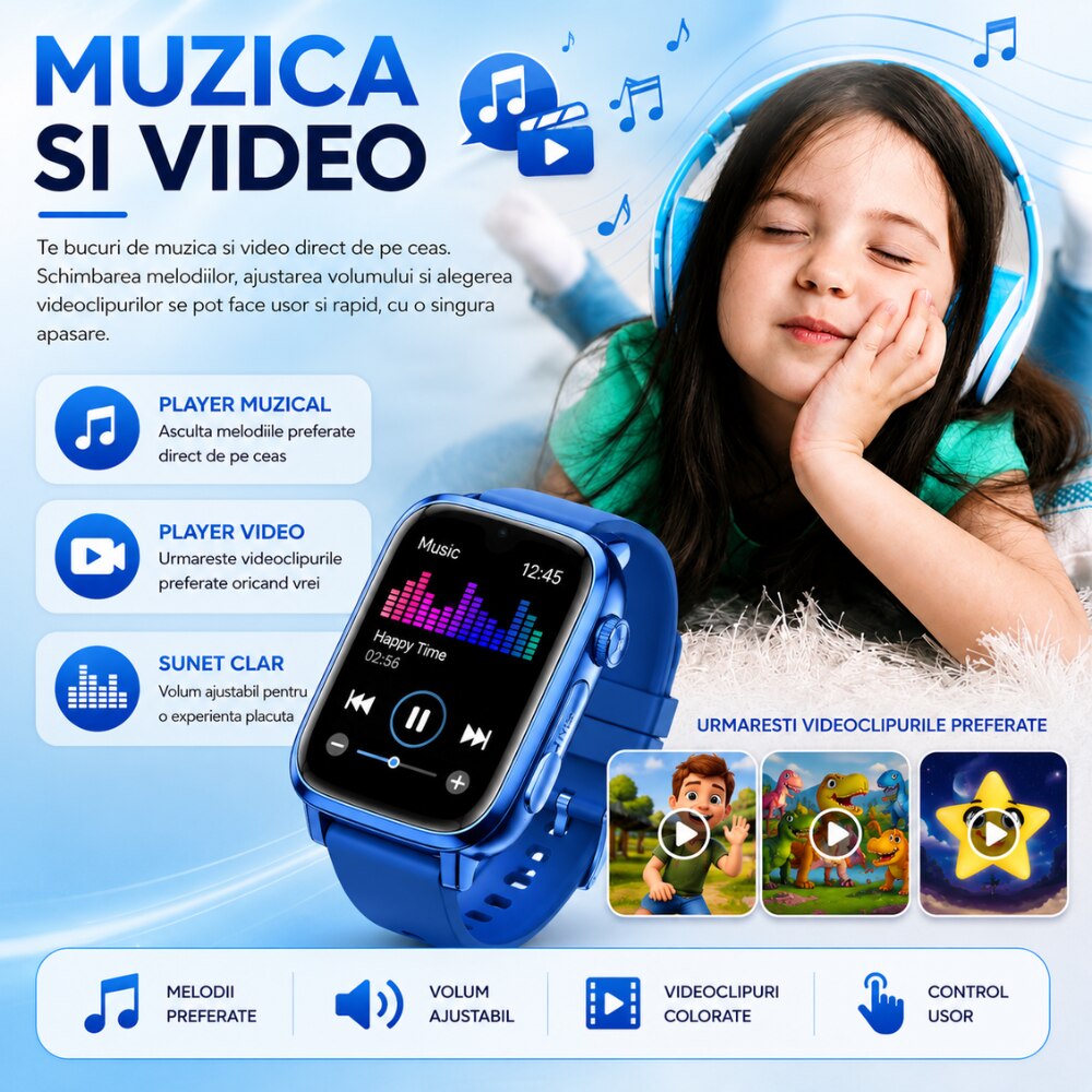 Ceas Smartwatch GPS Copii Cu Localizare Si Telefon Techone KT34 Maxi, Albastru