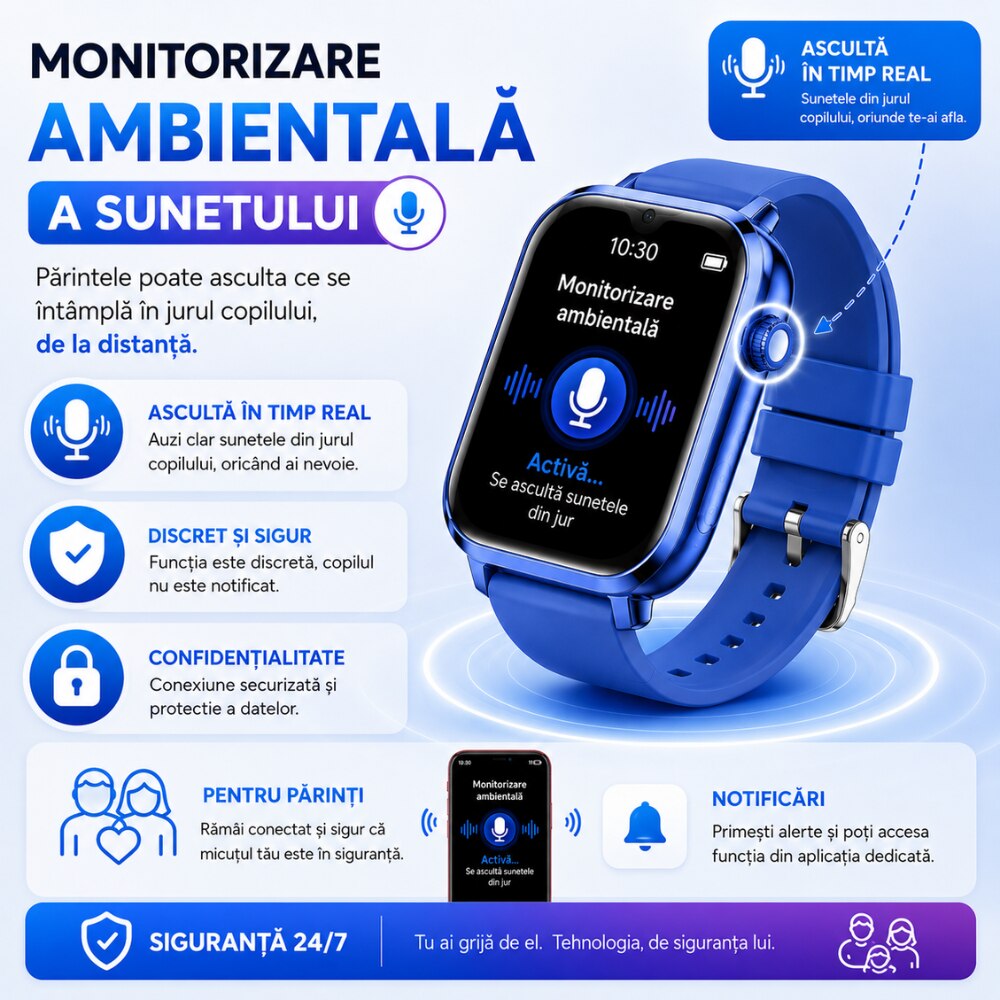 Ceas Smartwatch GPS Copii Cu Localizare Si Telefon Techone KT34 Maxi, Albastru