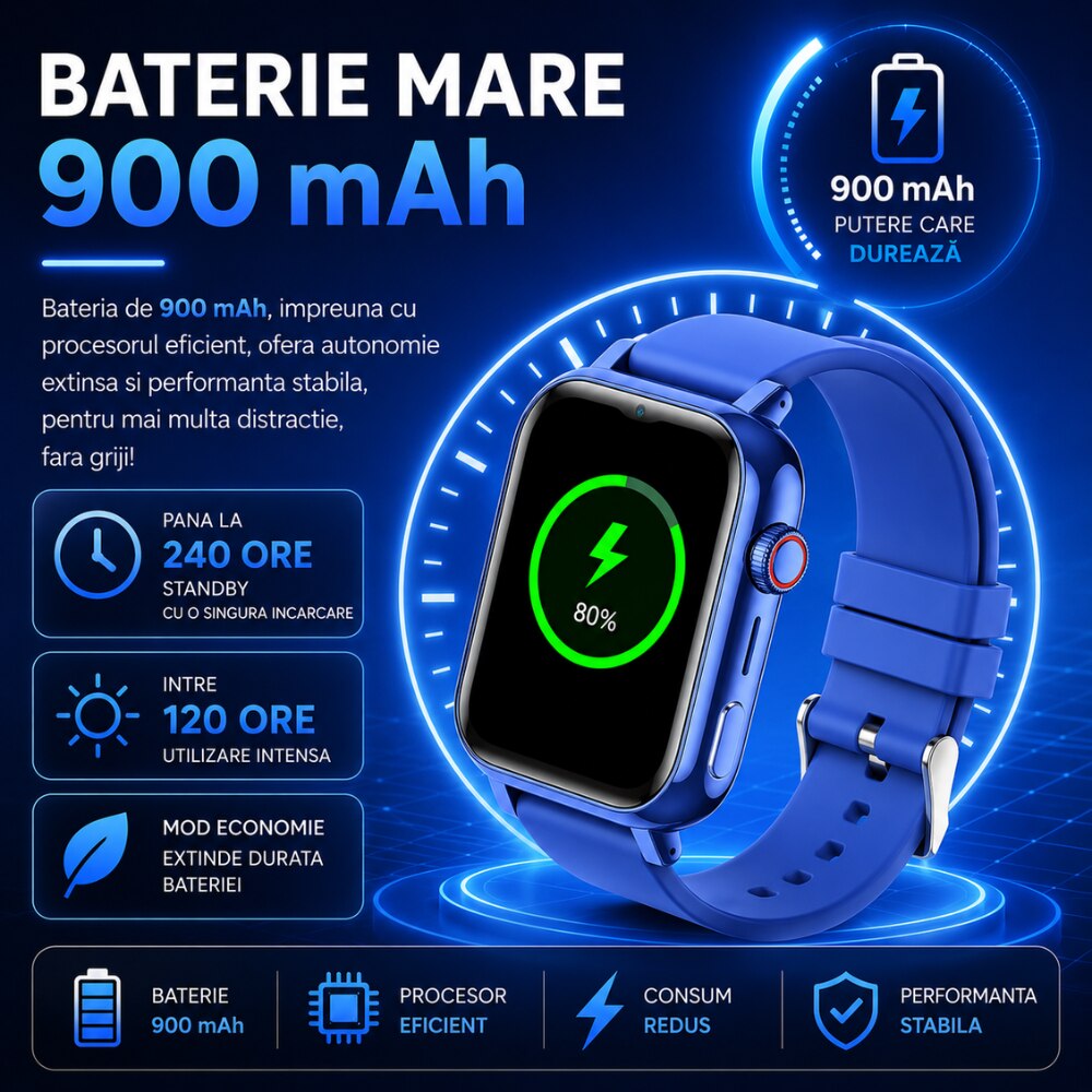 Ceas Smartwatch GPS Copii Cu Localizare Si Telefon Techone KT34 Maxi, Albastru
