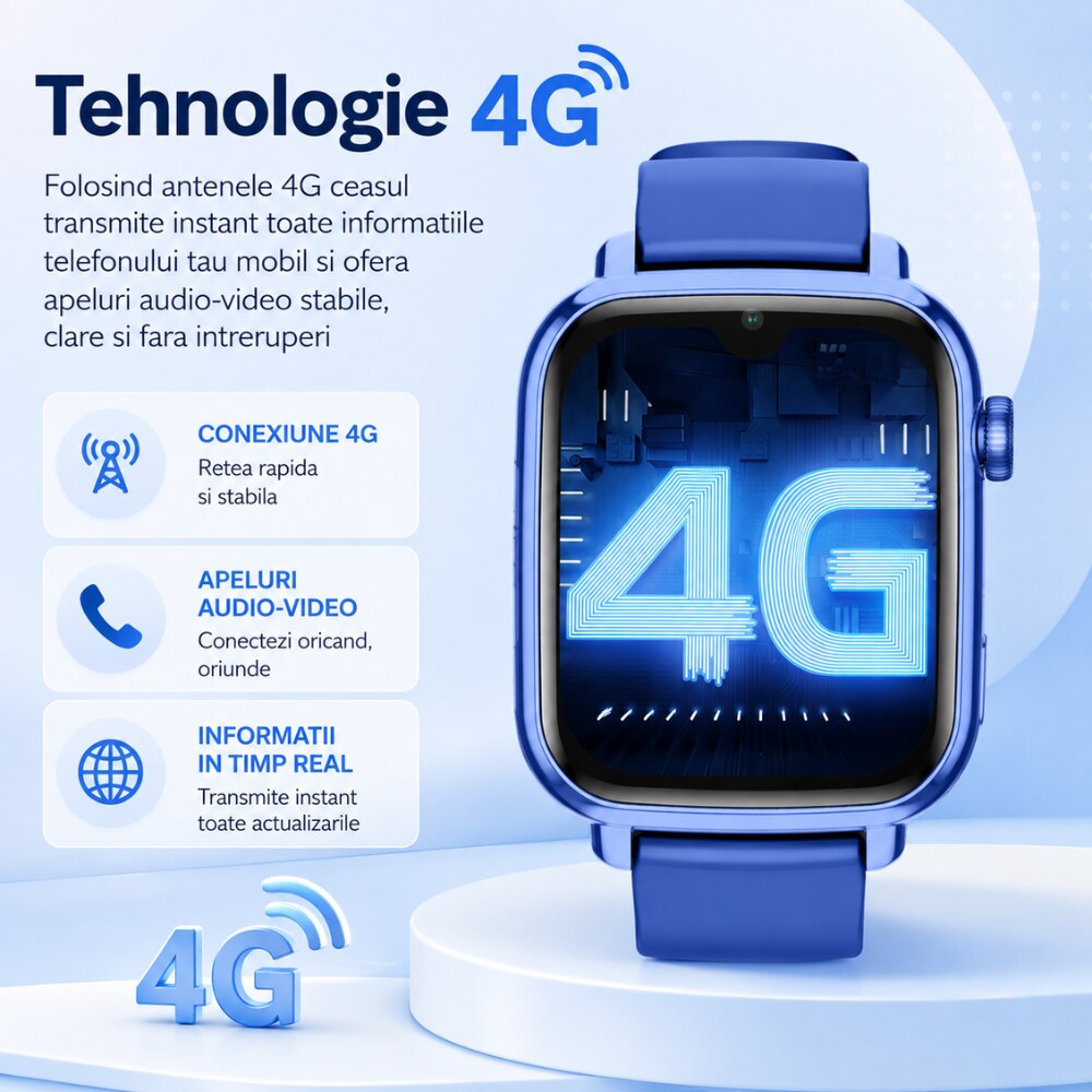 Ceas Smartwatch GPS Copii Cu Localizare Si Telefon Techone KT34 Maxi, Albastru