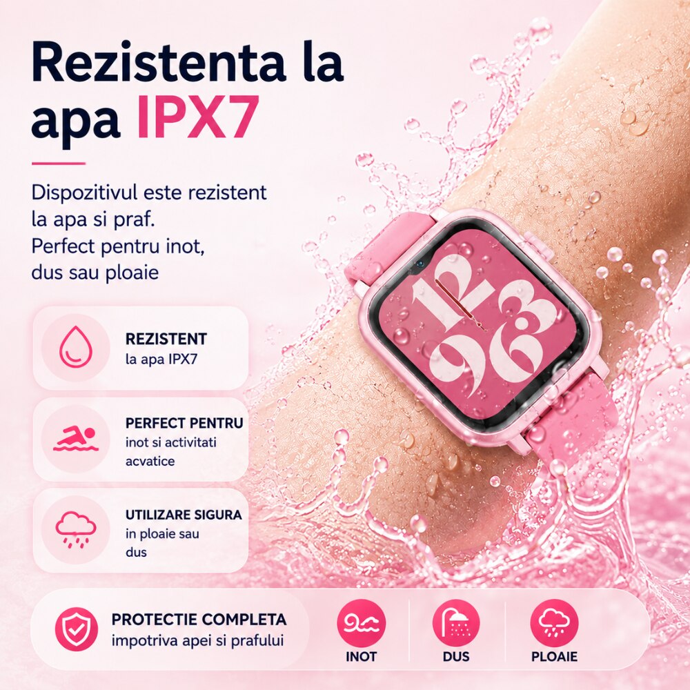 Ceas Smartwatch GPS Copii Cu Localizare Si Telefon Techone KT34 Maxi, Roz