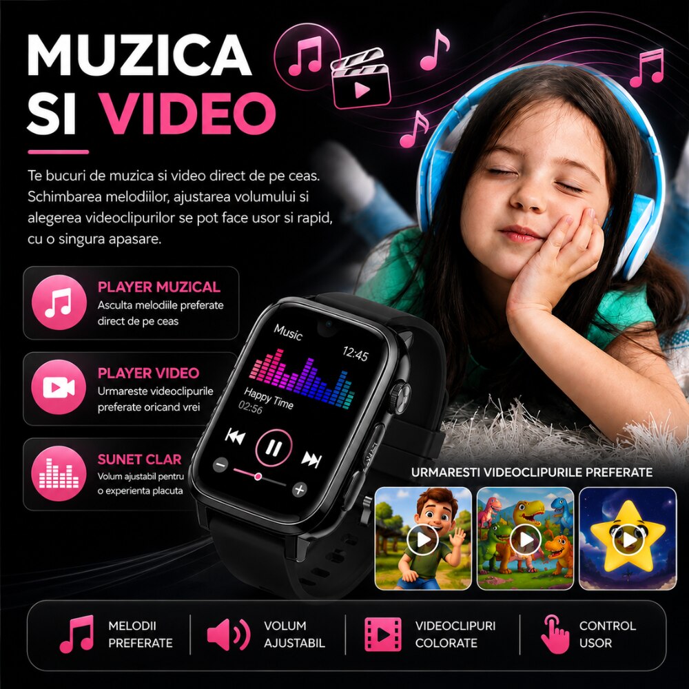 Ceas Smartwatch GPS Copii Cu Localizare Si Telefon Techone® TrackMe KT34 Pro, Negru