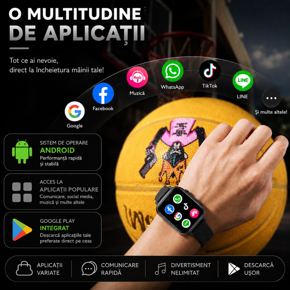 Ceas Smartwatch GPS Copii Cu Localizare Si Telefon Techone® TrackMe KT34 Pro, Negru