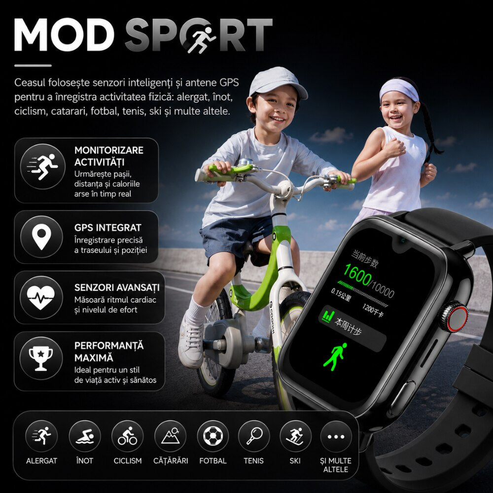 Ceas Smartwatch GPS Copii Cu Localizare Si Telefon Techone® TrackMe KT34 Pro, Negru