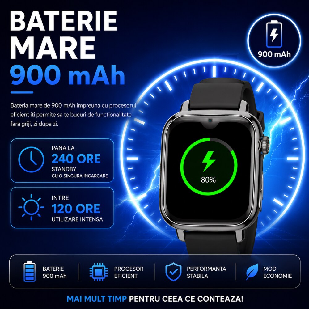 Ceas Smartwatch GPS Copii Cu Localizare Si Telefon Techone® TrackMe KT34 Pro, Negru